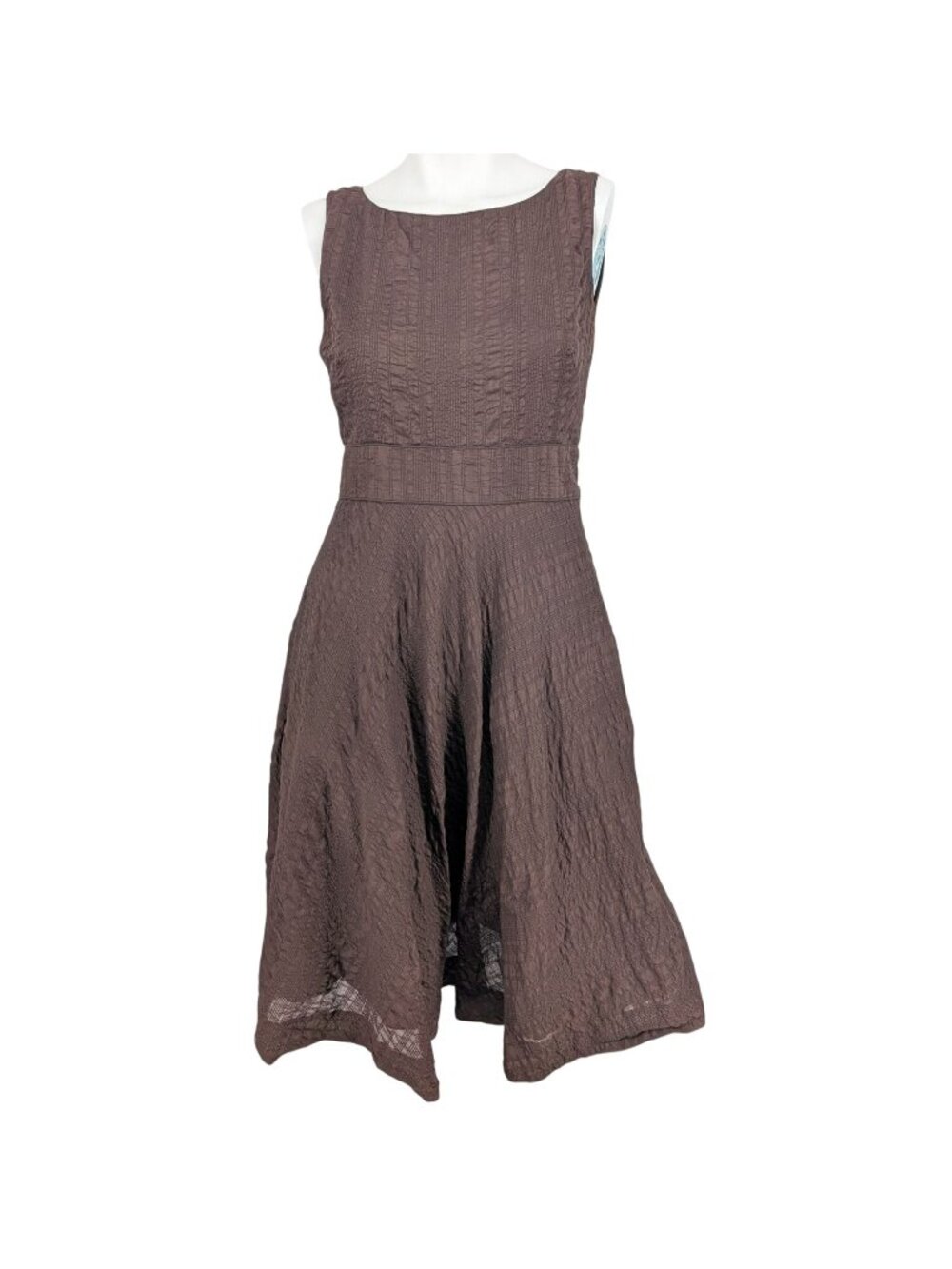 J.Crew Brown Textured Fit Flare Midi Dress Prairie Cottage Sleeveless‎ Y2K Small